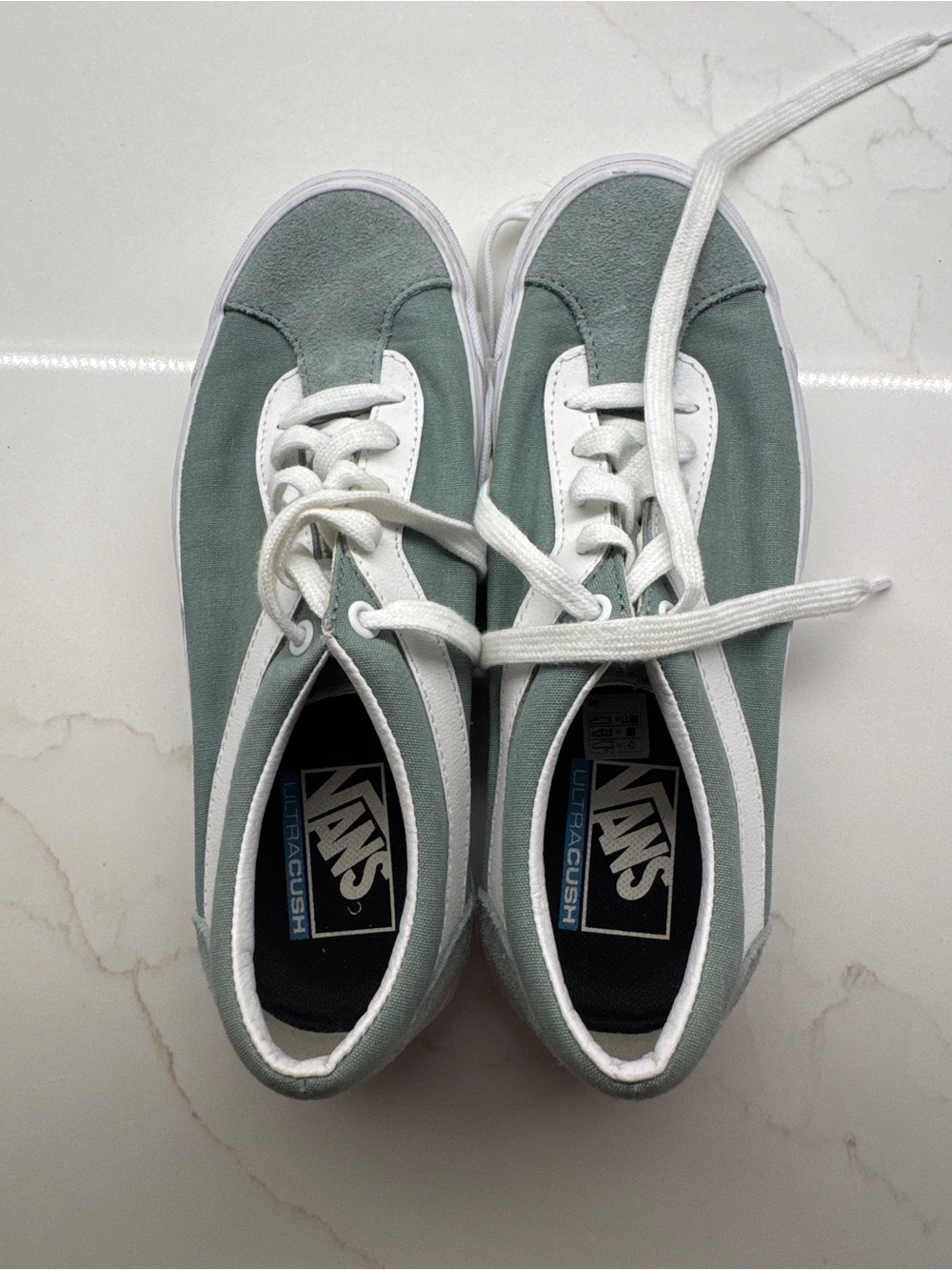 Vans Sage Green and White Low-Top Sneakers